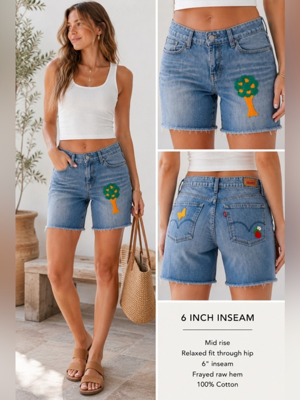 Levi’s Y2K Custom Cutoff Denim Cottagecore Strawberry Butterfly Festival Short 4